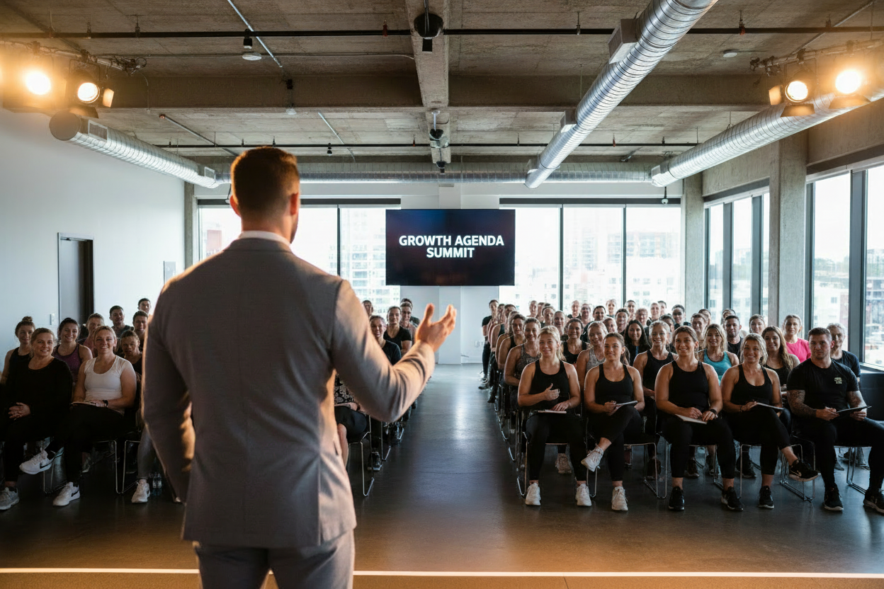 business coach leading a  gym owner summit